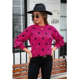 Adorable Polka Dot Mock Neck Knit Sweater in Hot Pink | Chicwish