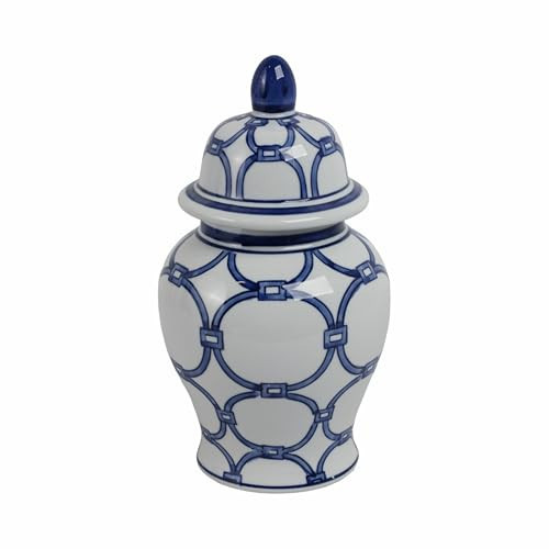 Decorative Ceramic Temple Jar for Living Room Decor - Stylish Home Decor for Bedroom, Office, and Table Centerpiece - Modern Flower Vase for House Accent, Entryway, or Kitchen - 11", Blue & White | Amazon (US)