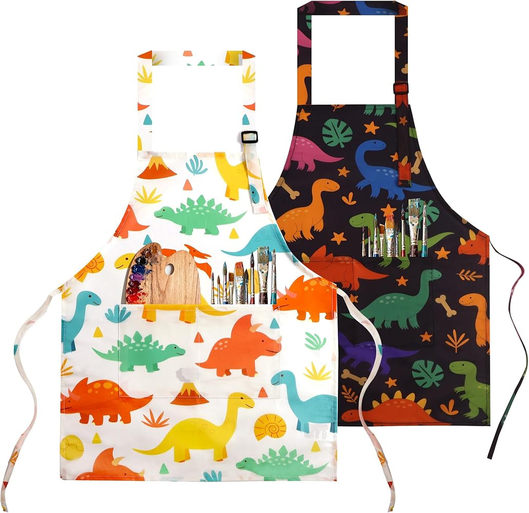 Oiomniv 2 Pack Kids Apron \u2013 Waterproof Kids Painting Apron with 2 Large Pockets, Washable to... | Amazon (US)