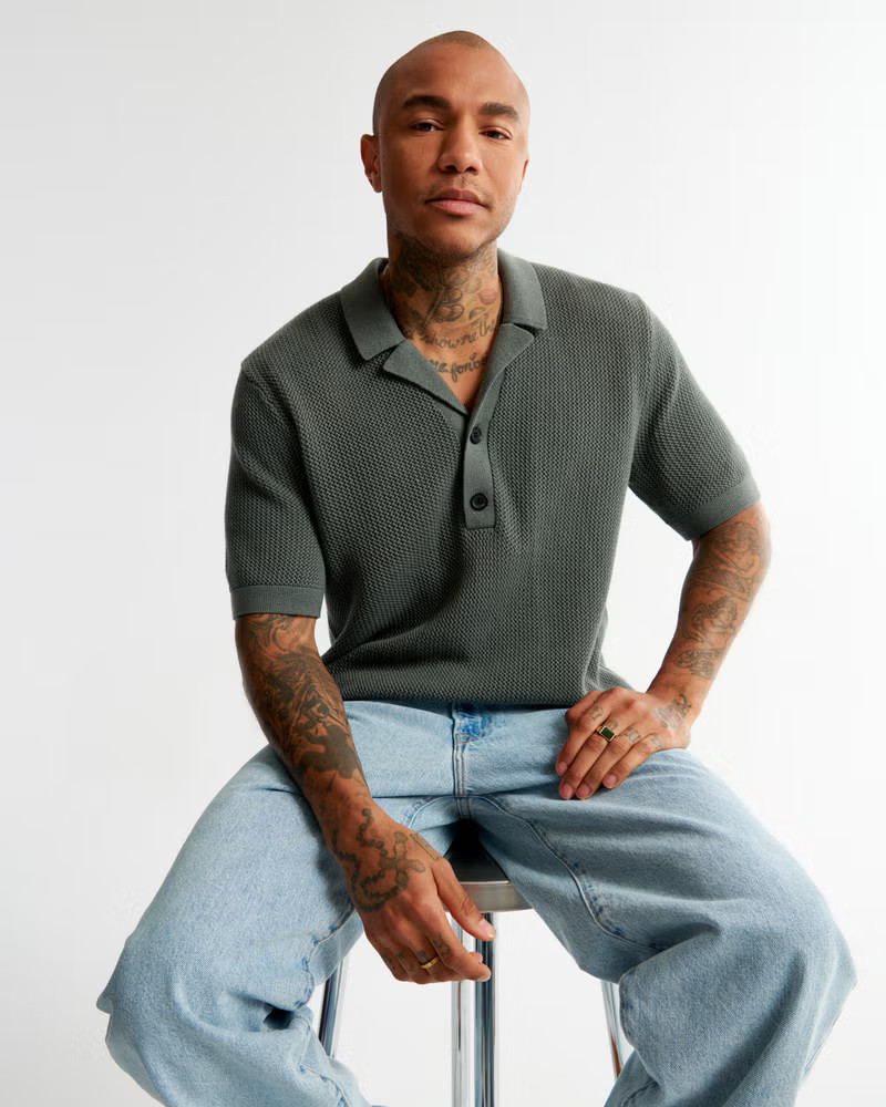 Open Stitch 3-Button Sweater Polo | Abercrombie & Fitch (US)