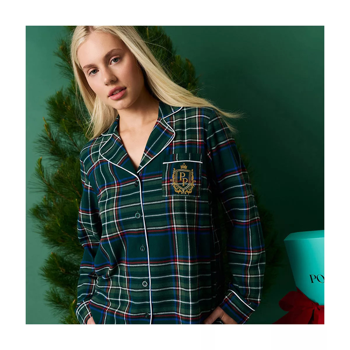 Womens Green Tartan Plaid Women's Flannelette Luxe Pajama Set - Posh Peanut | Target