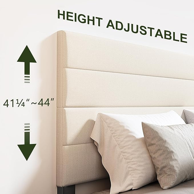 Queen Bed Frame, Modern Upholstered Bed Frame with Adjustable Linen Headboard, Wooden Slats Suppo... | Amazon (US)