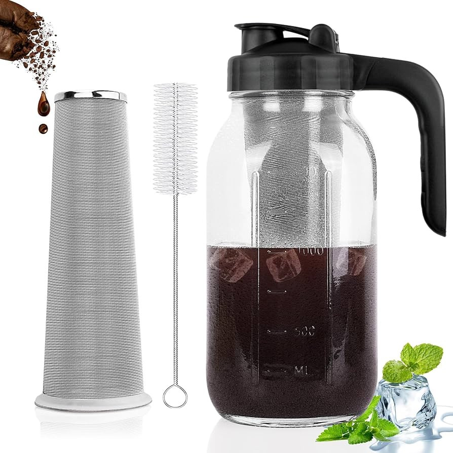 Cold Brew Coffee Maker Pitcher, 64 Oz Heavy Duty Glass Mason Jar Pitcher with V-shaped Pour Spout... | Amazon (US)