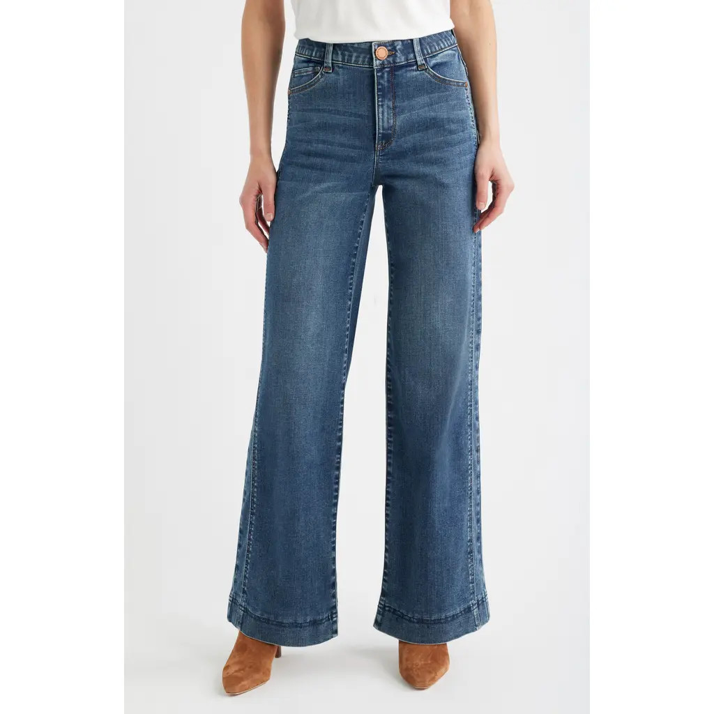 Wit & Wisdom Skyrise Double Side Seam Wide Leg Jeans in Mid Blue at Nordstrom, Size 6P | Nordstrom