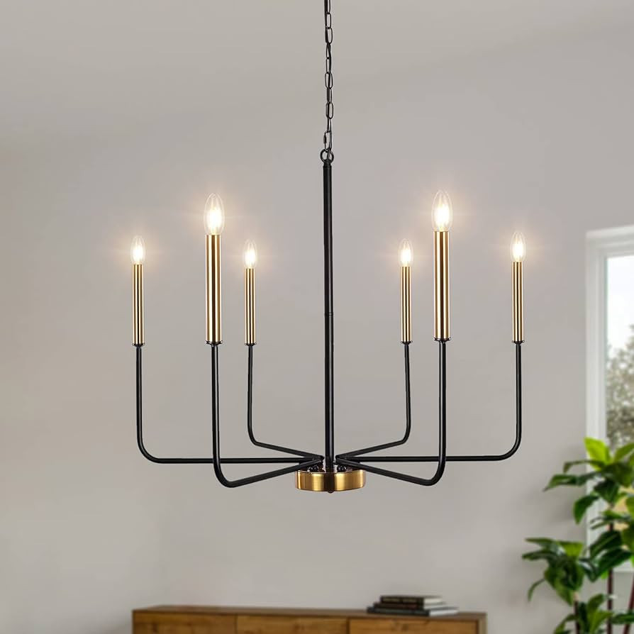 ETONIMERR Modern Farmhouse Chandelier Light Fixture Ceiling Hanging, 6-Light Black and Gold Indus... | Amazon (US)