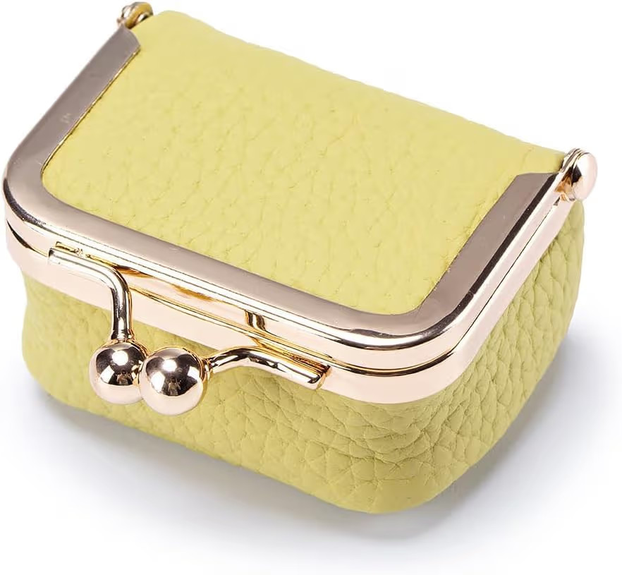 Mini Leather Jewelry Box with Kiss Lock - Travel Jewelry Organizer for Women (Yellow) | Amazon (US)