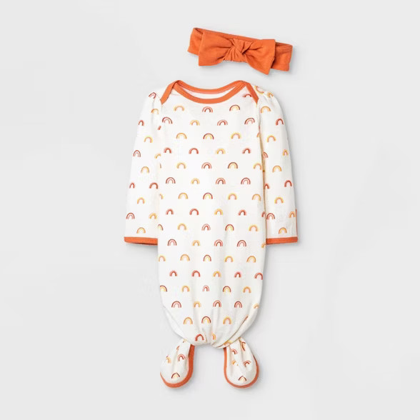 Baby Girls' Earth & Sky NightGown with Headwrap - Cloud Island™ Cream/Orange | Target