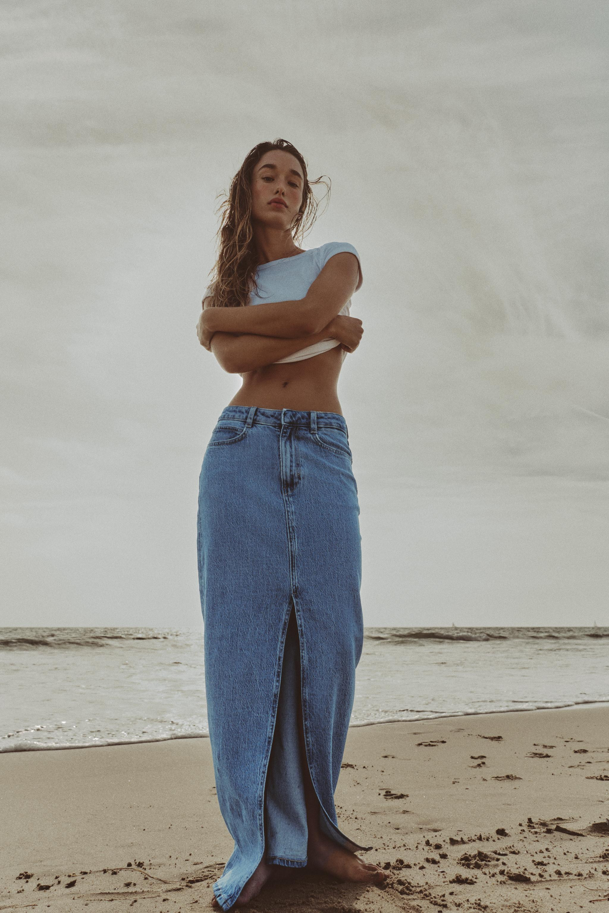 Z1975 DENIM MIDI SKIRT WITH SLIT | Zara US
