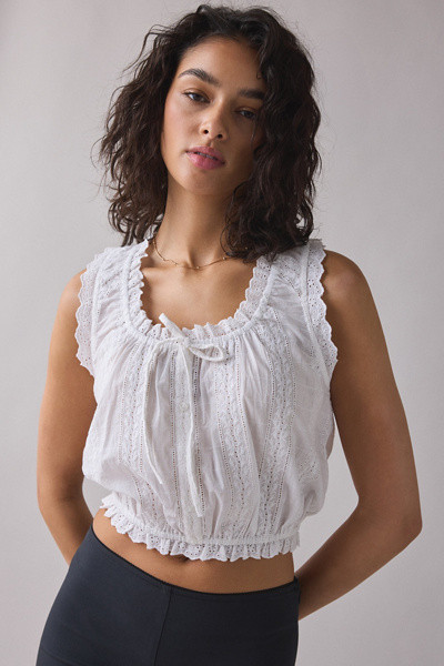 Kimchi Blue Juniper Lace Trim Tie-Front Crop Tank Top | Urban Outfitters (US and RoW)