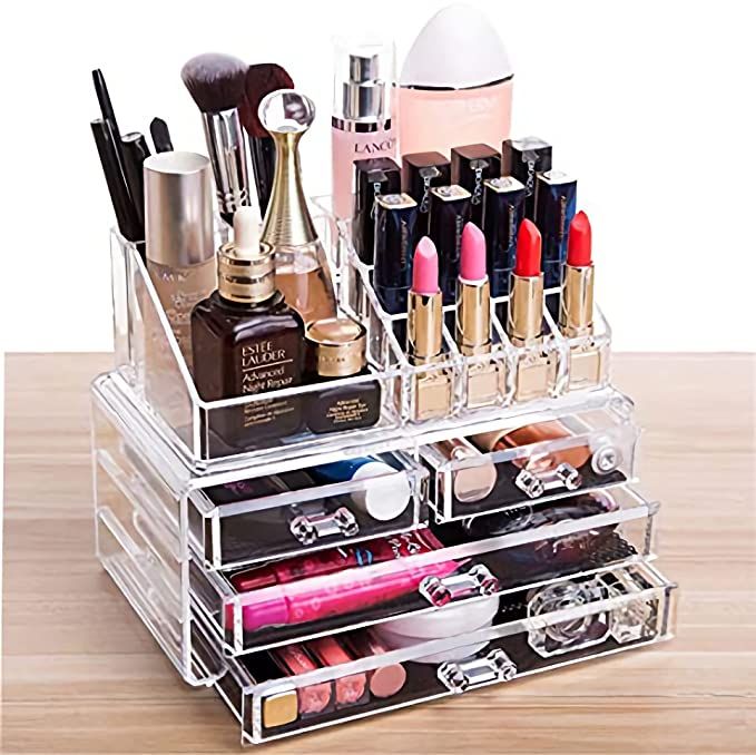 Cq acrylic Clear Makeup Organizer And Storage Stackable Skin Care Cosmetic Display Case With 4 Dr... | Amazon (US)