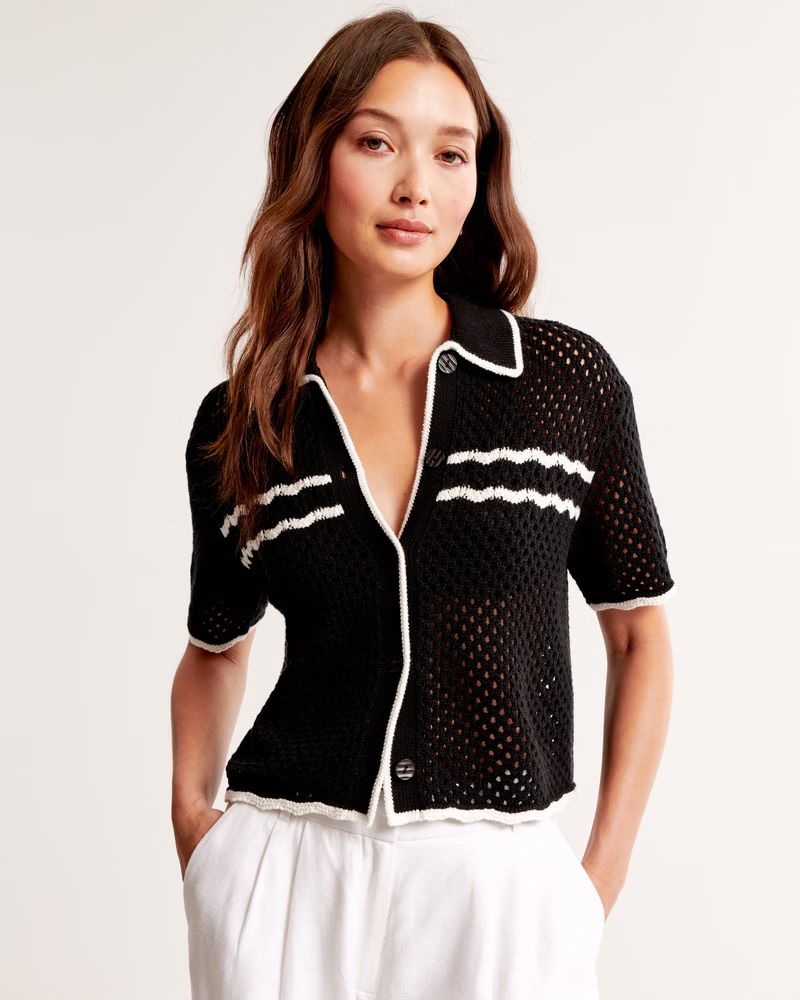 Crochet-Style Button-Up Polo | Abercrombie & Fitch (US)