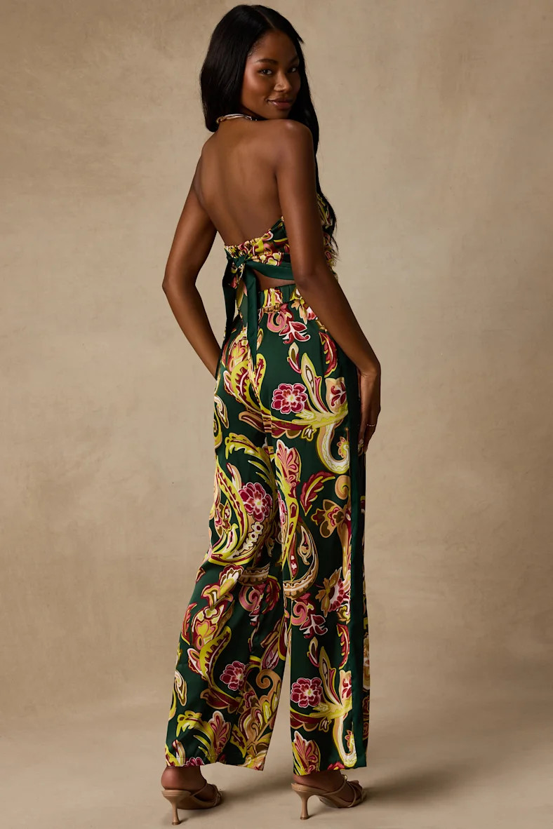 Marissa Green Boho Satin Tie-Back Two-Piece Jumpsuit | Lulus