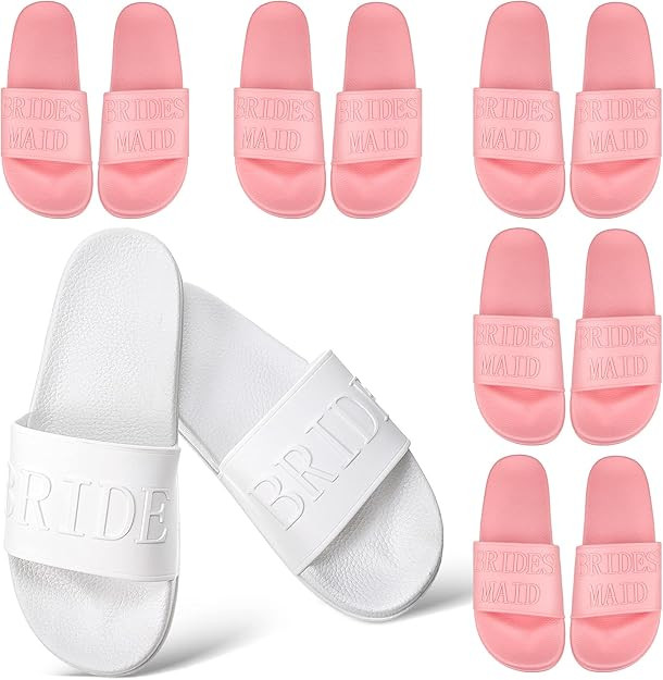 Newcotte 6 Pairs Bride Sandals Bridesmaid Sandals Rubber Slides Bride Flip Flops Wedding Slippers... | Amazon (US)