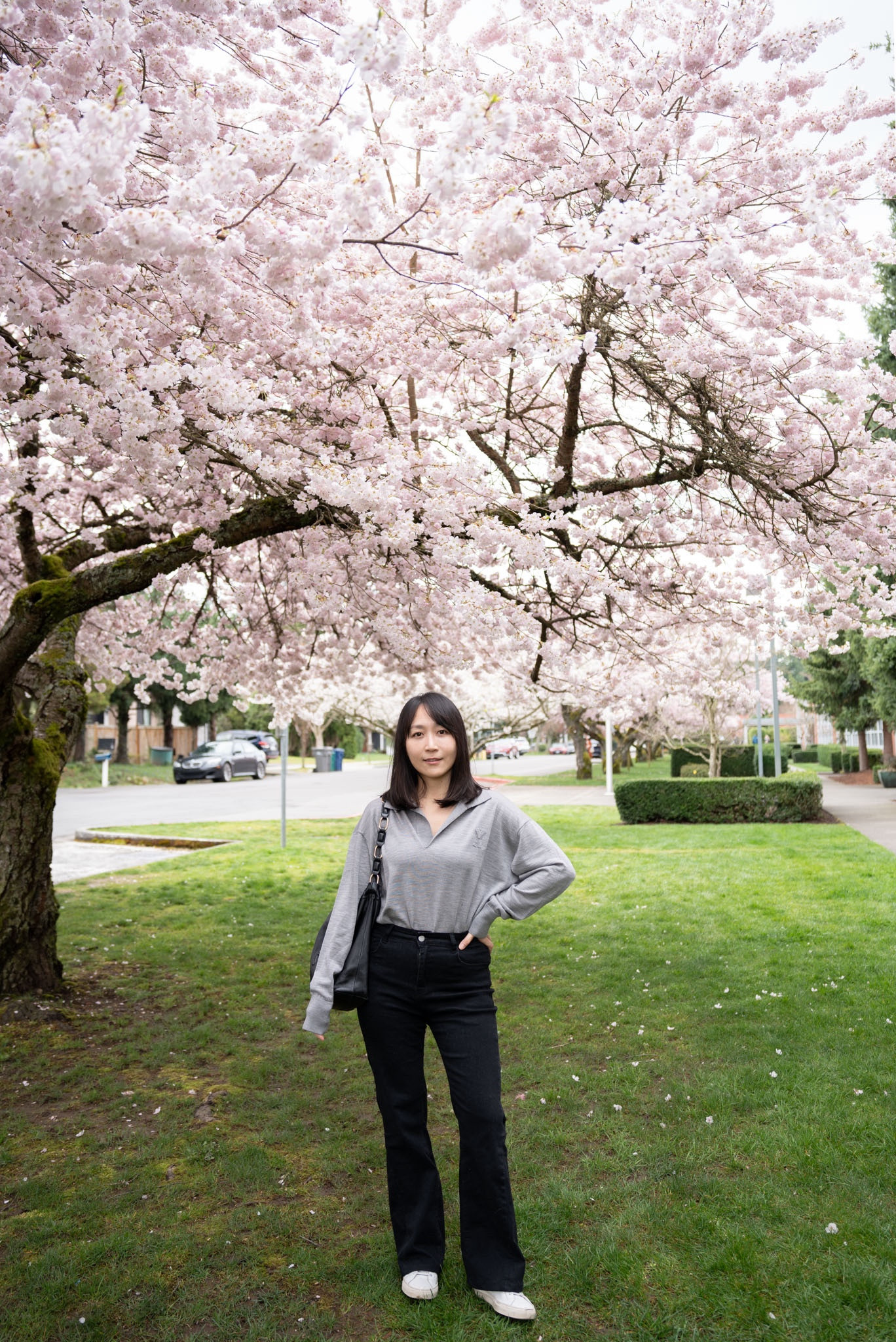 從台灣回到西雅圖隔天剛好趕上櫻花peak
整個週末都追著櫻花跑, 甚至頂著低溫看夜櫻
但我沒有浪漫體質,  大近視如我晚上櫻花看不清😅
.
AMI 新季polo衫,  喜歡這季毛邊縫線logo
材質是100% Merino Wool 在微涼的春天很實穿
版型稍微偏大記得要降碼
我看Model穿M也跟著選M結果好寬鬆啊