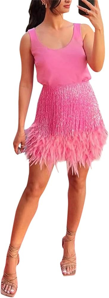 Women's Sexy Sparkle Sequins Flapper Dress Spaghetti Strap Sleeveless Backless Fringe Dress Night... | Amazon (US)