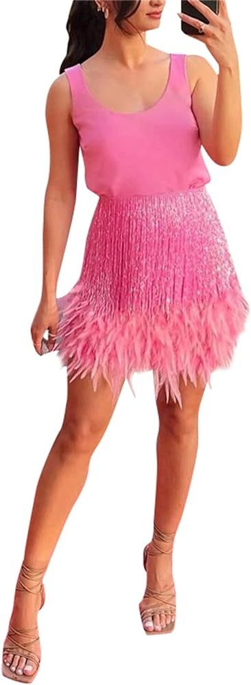 Women's Sexy Sparkle Sequins Flapper Dress Spaghetti Strap Sleeveless Backless Fringe Dress Night... | Amazon (US)
