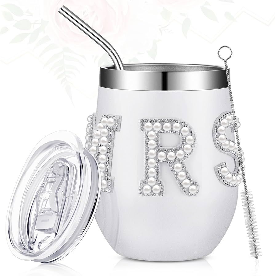 Bride Tumbler Cups 12oz MRS Wine Tumbler with Lid Straw Stainless Steel Insulated Wine Tumbler Br... | Amazon (US)