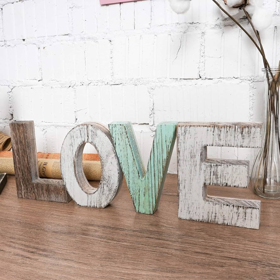 TIMEYARD Wood Love Signs Wall Decor, Wooden Blocks Rustic Letters Cutout Farmhouse Home Table Cen... | Amazon (US)