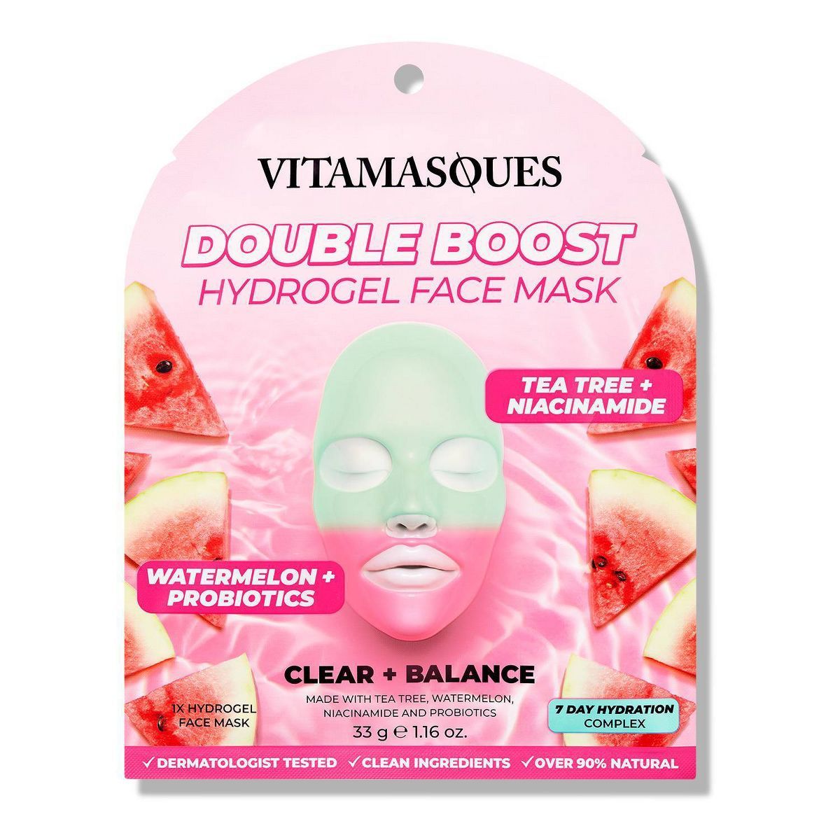 Vitamasques Double Boost Hydrogel Clear + Balance Face Mask - Tea Tree & Watermelon - 1.16 fl oz | Target