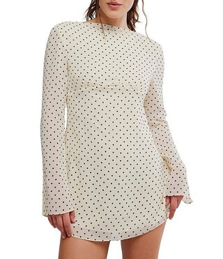 Jolie Polka Dot Printed Boat Neck Long Sleeve A-Line Mini Dress | Dillard's