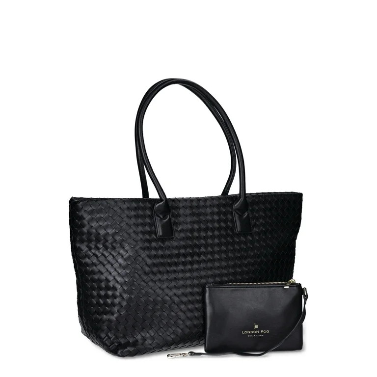 London Fog Women's Woven Tote With Pouch, Black - Walmart.com | Walmart (US)