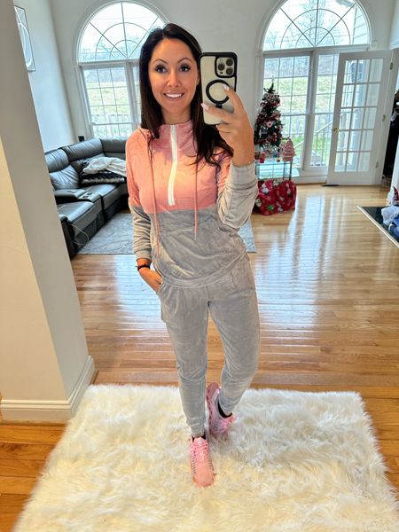 Still going pink and strong! New velvet tracking suit I love! So soft , comfortable and pretty! I can live in this suit! 

#LTKfindsunder50 #LTKstyletip