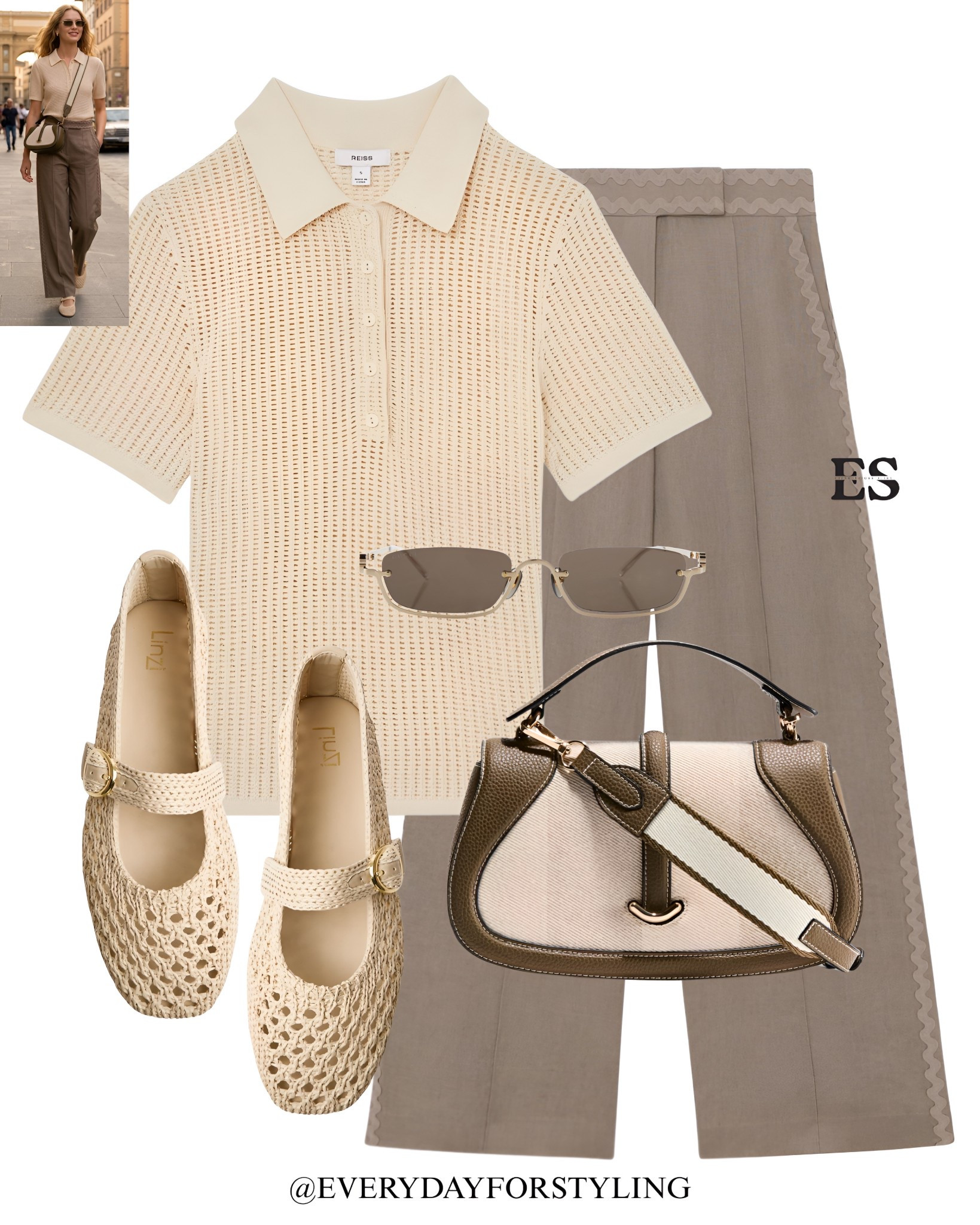Quiet luxury dressing for a warm spring day — this combination is absolutely immaculate 🤍
Cream open knit polo from Reiss over taupe wide leg tailored trousers with a delicate ric rac trim detail, cream crochet Linzi Mary Jane flats, a two-tone saddle bag in camel and cream and rimless rectangular sunglasses. Understated, refined and completely elevated🤎

linen outfits spring 2026 | spring linen looks | linen outfit ideas women | what to wear in spring | linen fashion USA | spring casual outfits | elevated spring style | neutral linen outfit | floral shorts outfit | Adidas Samba outfit | YSL bag outfit | Prada slides outfit | spring wardrobe essentials | linen outfit inspo | chic spring looks 2026 | resort wear outfit | spring vacation outfit | effortless spring style | affordable linen fashion | spring outfit ideas USA | spring style | summer outfit ideas | parisian fashion | old money style | summer outfits | summer outfit ideas | how to wear | what to wear | ways to style | everydayforstyling 

#zara #LinenOutfit #SpringStyle2026 #SpringFashion #springoutfits2026   


#LTKootd #LTKTravel #LTKSeasonal