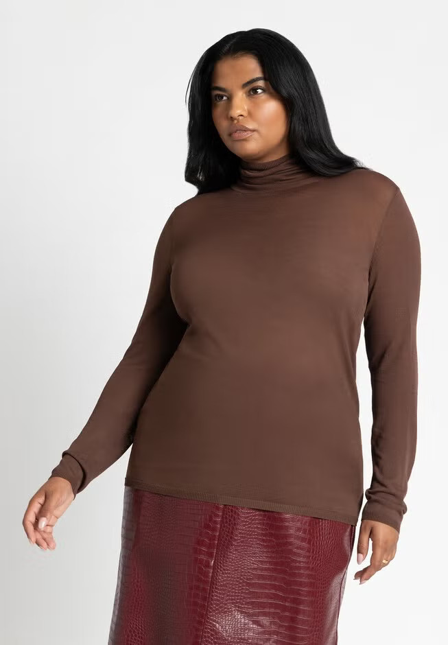 Sheer Lightweight Turtleneck Sweater | Eloquii
