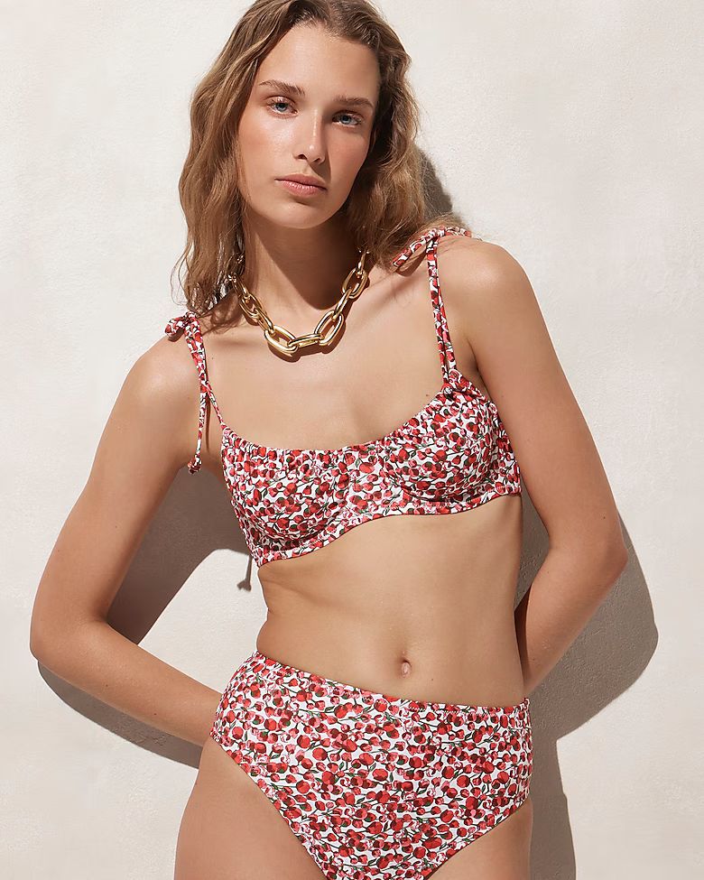 Ruched tie-shoulder bikini top in Liberty® Eliza's Red fabric | J.Crew US