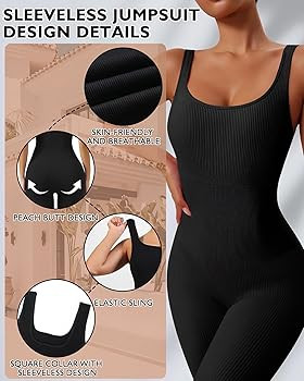 AURUZA Jumpsuit for Women Workout Seamless Jumpsuits Yoga Ribbed One Piece Tank Tops Rompers Slee... | Amazon (US)