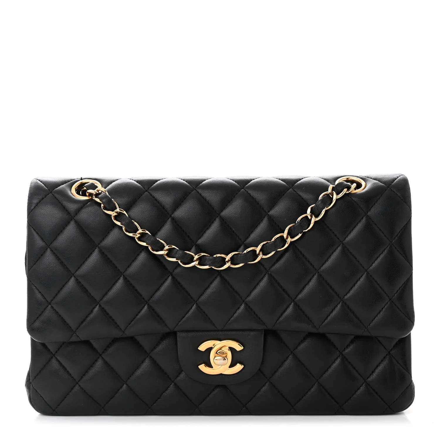 Lambskin Quilted Medium Double Flap Black | FASHIONPHILE (US)