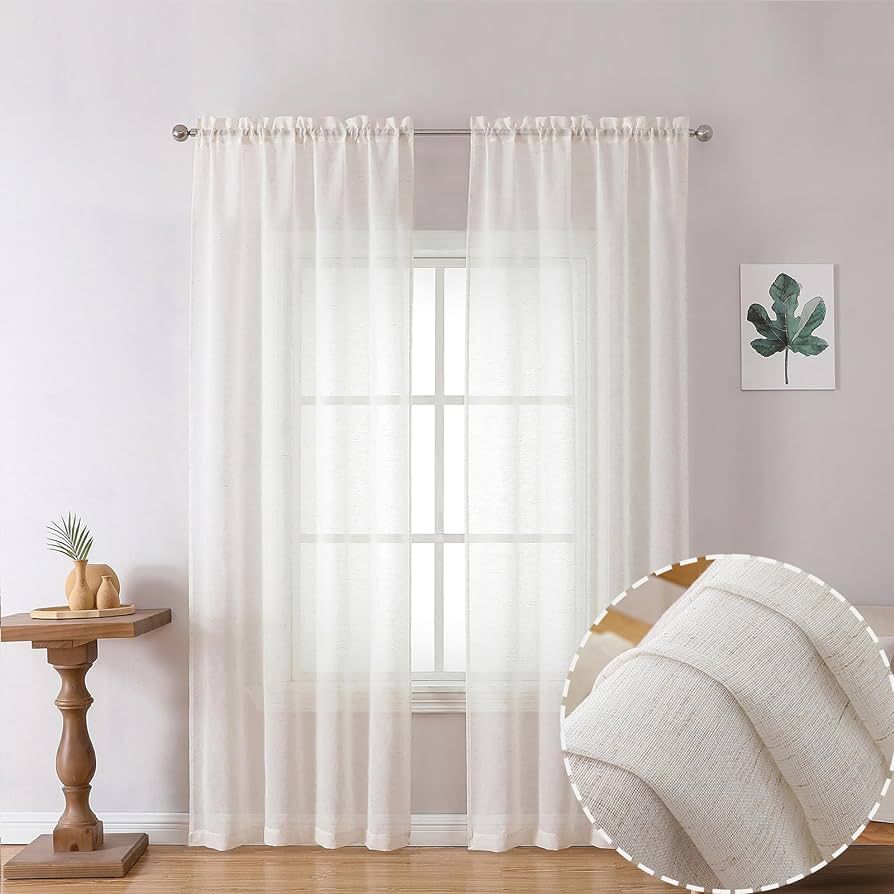 OWENIE Linen Semi Sheer Curtains 84 inches Long 2 Panels Set, Natural Light Filtering Cutain for ... | Amazon (US)