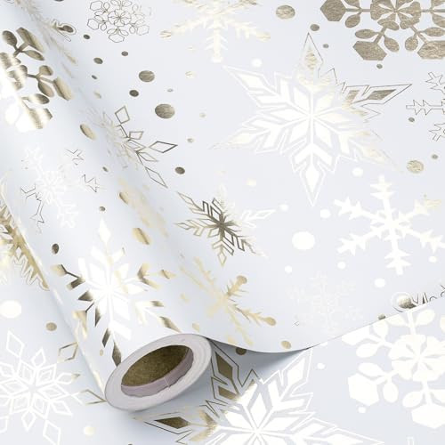 RUSPEPA Gold Foil Snowflake Christmas Wrapping Paper Roll, Mini Roll, Elegant Gold and White Snow... | Amazon (US)