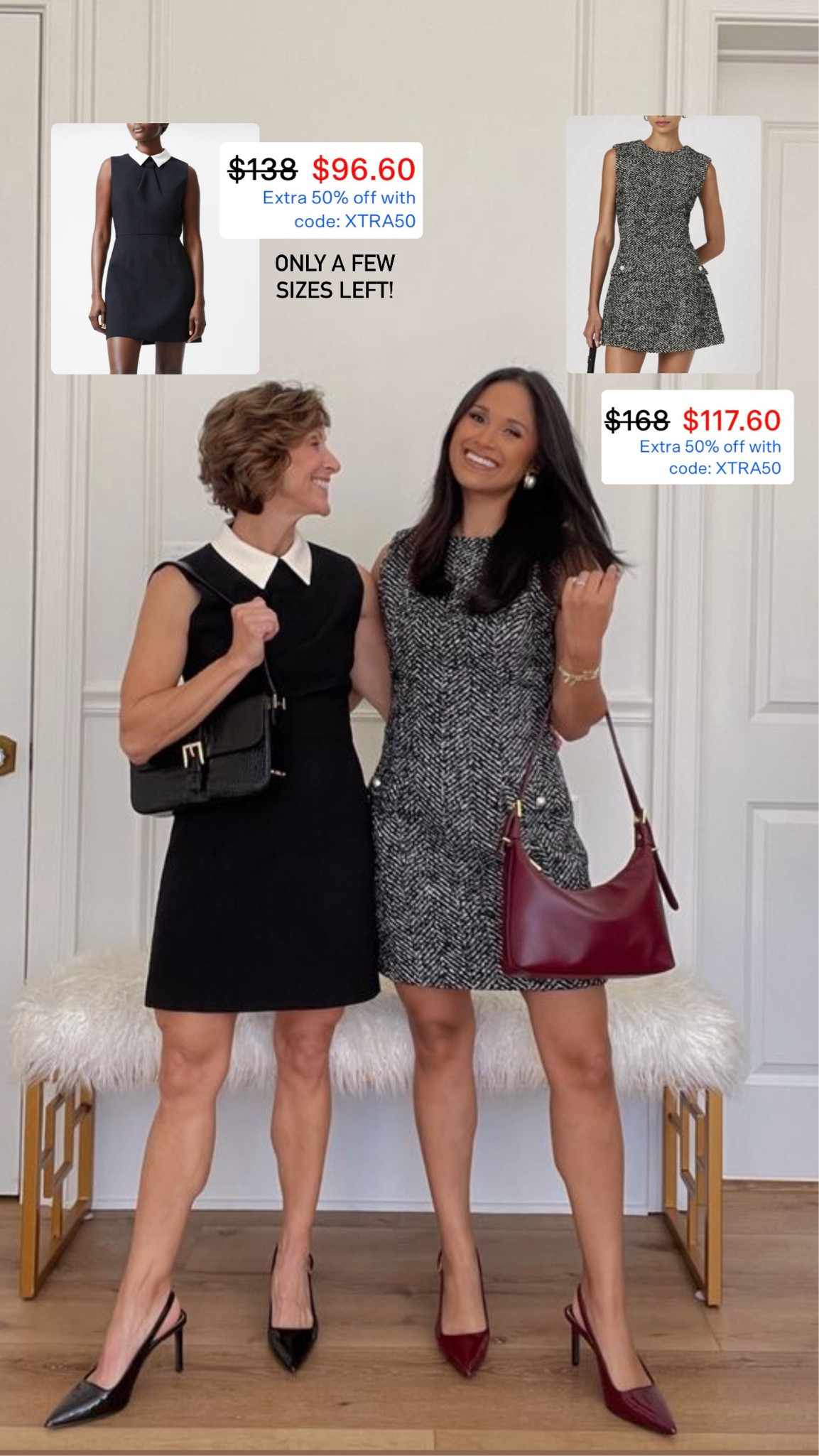 How cute are these @frenchconnection shift dresses! Perfect for my mom to wear to work. She’s wearing the size 0 and I’m wearing the 4. 

Both currently on sale + take an extra 50% OFF with code: XTRA50

Also, take 15% OFF our @giginewyork bags with code: HAUTE15

#giginewyork #frenchconnection #dresses #workwear #minidress #blackdress #handbag

#LTKStyleTip #LTKSaleAlert #LTKWorkwear