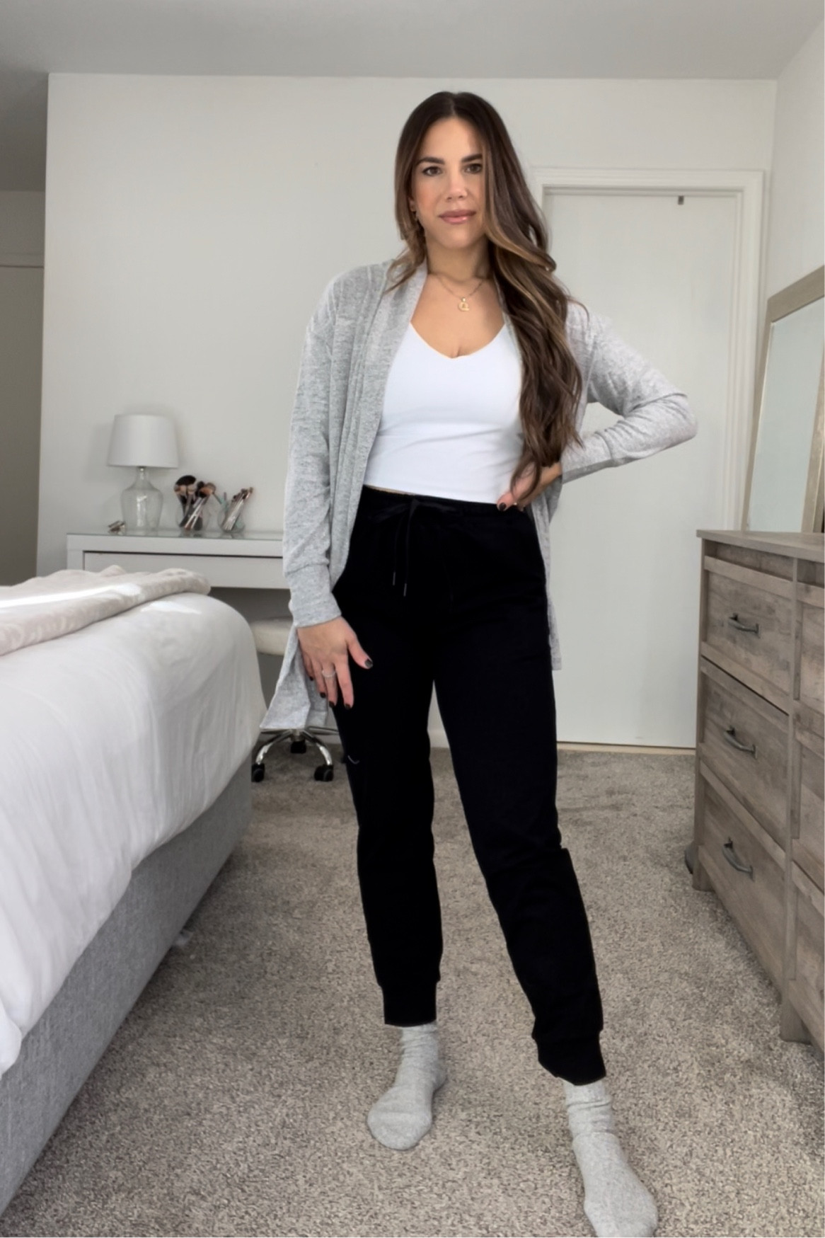 Casual outfit. Work from home. Affordable style. Everyday outfit. Realistic outfit. 

Tank size M 
Cardigan size M could have sized down for slimmer feel 
Joggers size M 

#LTKworkwear #LTKFind #LTKunder50