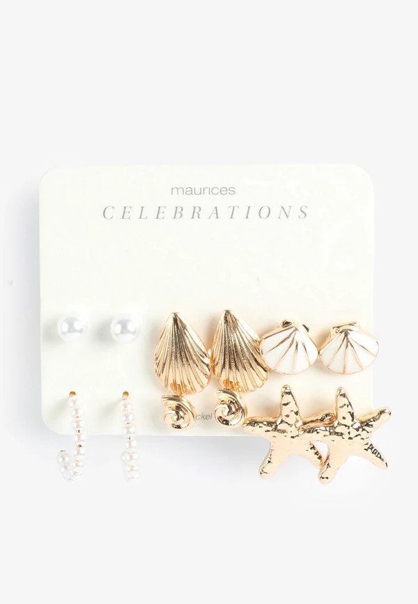 6 Pack Seaside Dream Gold Earring Set | Maurices