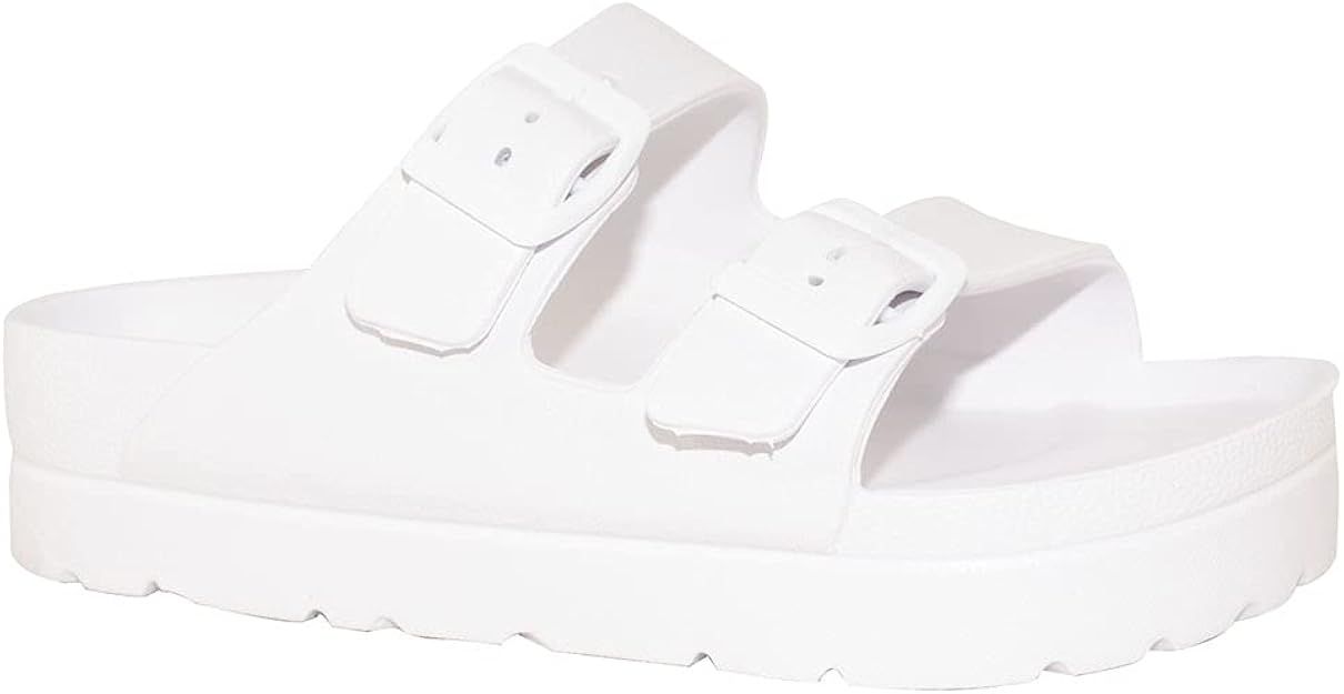 TRENDSUP Women's Comfort Slides Double Buckle Adjustable EVA Flat Sandals | Amazon (US)