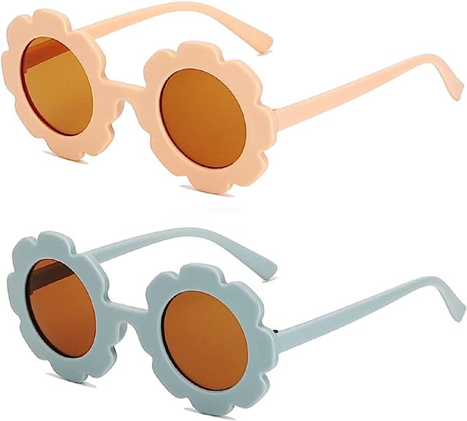 2 PCS Kids Sunglasses, Round Flower Cute Toddler Sunglasses UV400 Protection Outdoor Beach Colorf... | Amazon (CA)