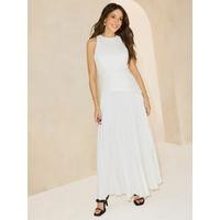 Michelle Keegan Halterneck Pleated Dress - White | Very (UK)