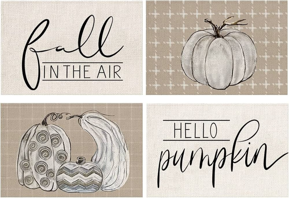 ARKENY Fall in The Air Hello Pumpkin Placemats 12x18 Inches Set of 4,Thanksgiving Seasonal Burlap... | Amazon (US)