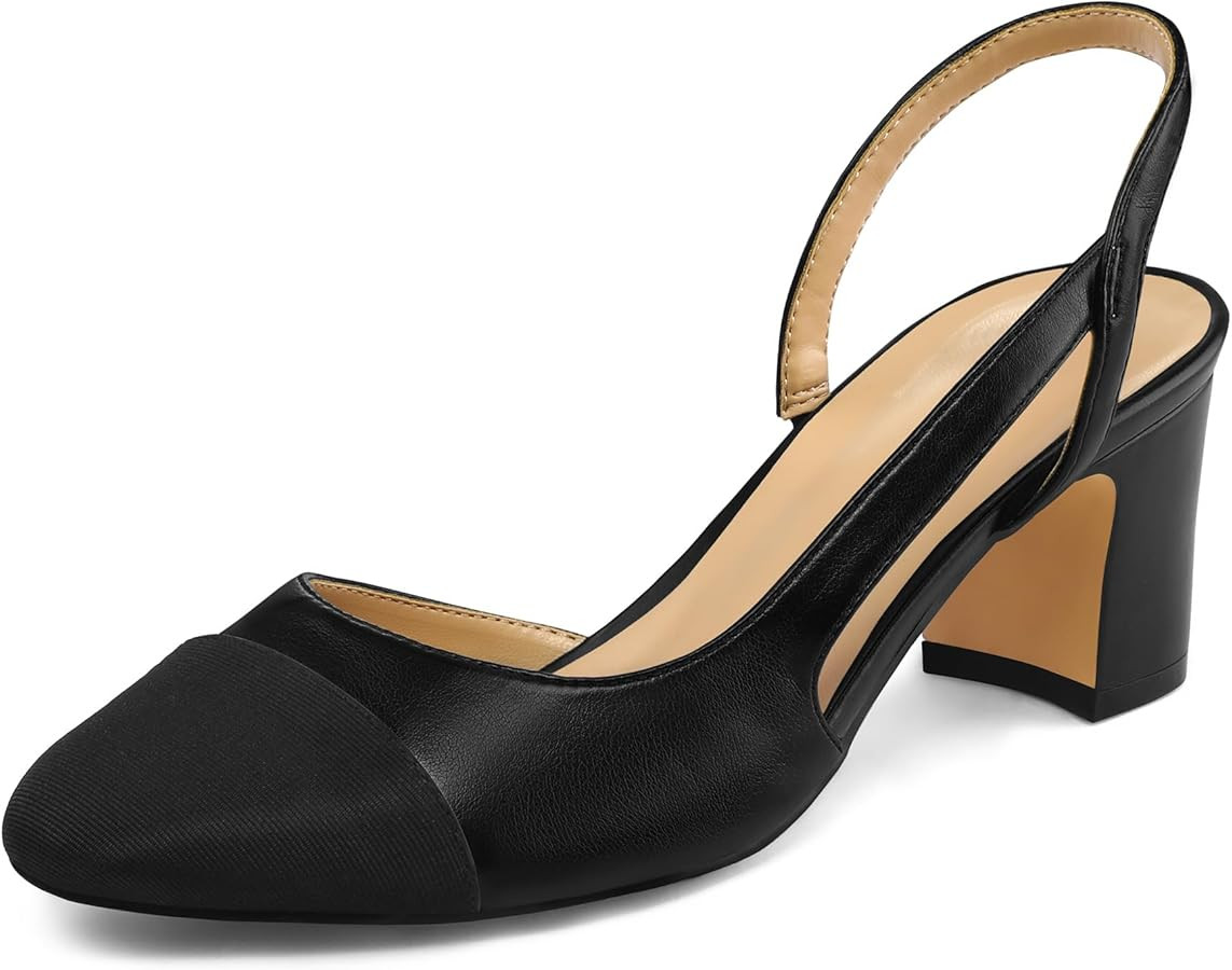 Women's Splicing Closed Round Toe Slingback Pumps 2.5 Inch Chunky Block Heels Casual Dress Shoes | Amazon (US)