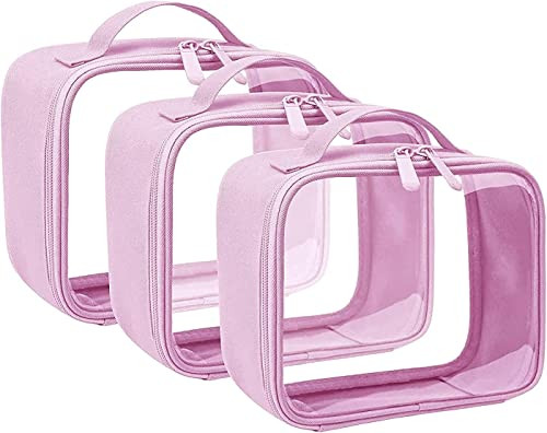 ANRUI TSA Approved Toiletry Bag With Handle Strap, Clear Travel Liquids Toiletries & Cosmetics Organizer Carry-On Luggage for Women and Men - Pink 3 Pack (Same Size) | Amazon (US)