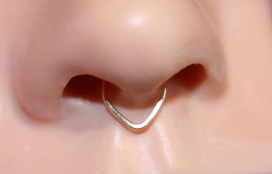 Septum Fake Nose Ring Gold or Silver V-shaped Pierce-less Jewelry Faux Piercing Clip on Nose Ring... | Etsy (US)