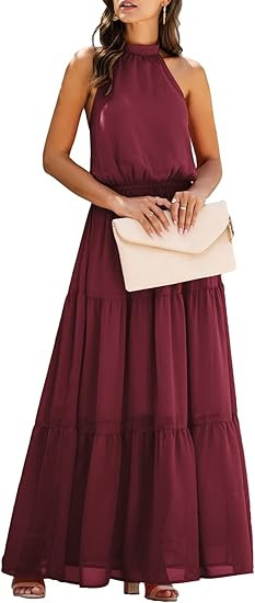 PRETTYGARDEN Women’s Casual Halter Neck Sleeveless Floral Long Maxi Dress Backless Loose Ruffle... | Amazon (US)