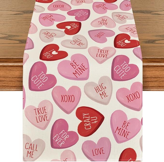 Artoid Mode Pink Ture Love Heart Valentine's Day Table Runner, Seasonal Kitchen Dining Table Deco... | Amazon (US)