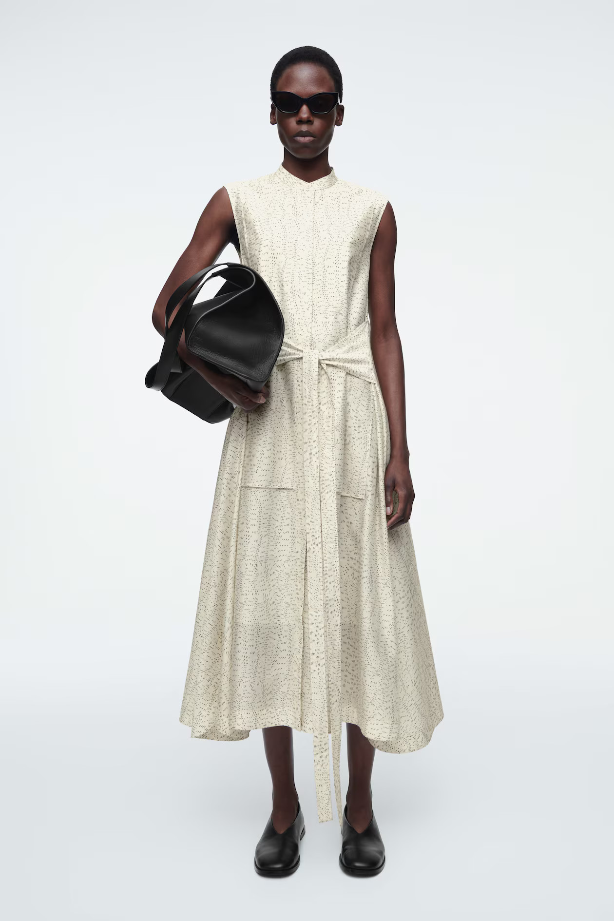 PRINTED FLUID TIE-WAIST MIDI DRESS - CHAMPAGNE / PRINTED | COS AU | COS (AU)