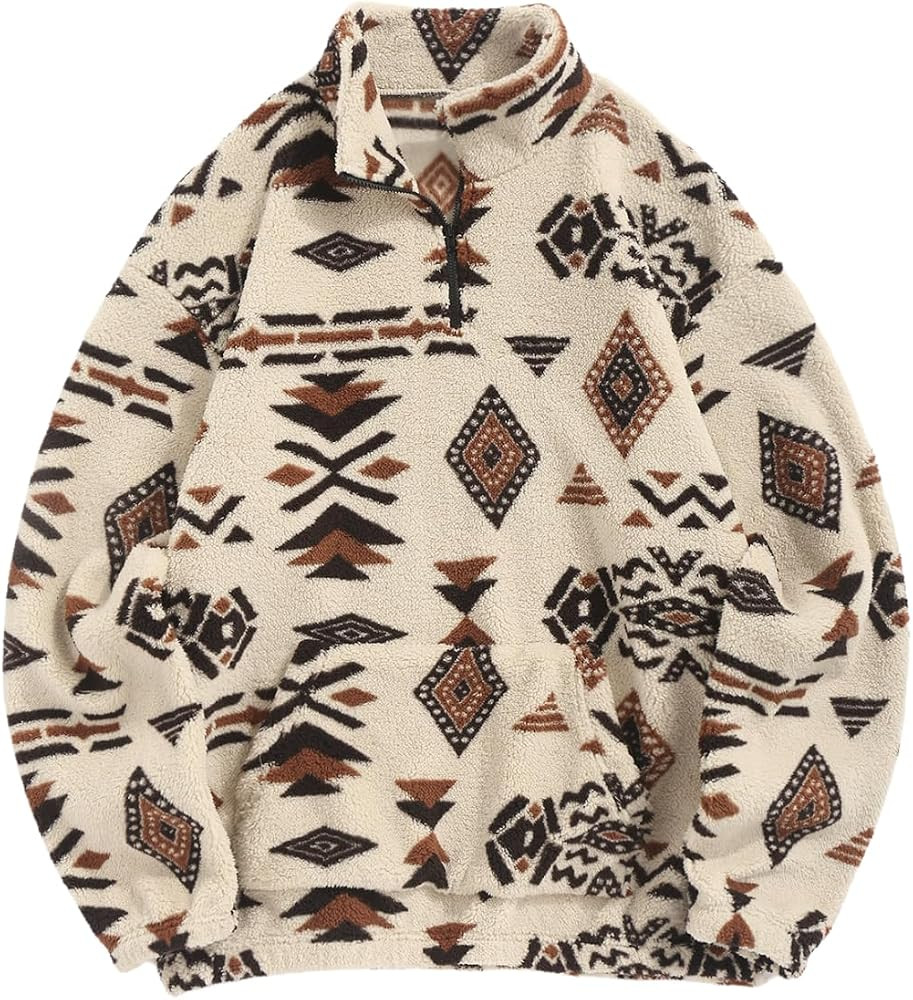 ZAFUL Men 1/4 Zipper Sweatshirt Ethnic Aztec Printed Kangaroo Pocket Fall Winter Pullovers Jacket... | Amazon (US)
