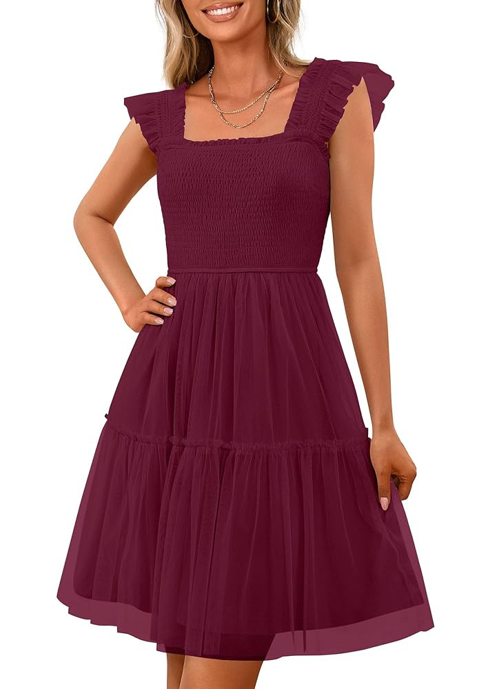 PRETTYGARDEN Womens 2025 Trendy Mini Summer Dresses Sleeveless Tulle Ruffle Square Neck Tiered Sm... | Amazon (US)