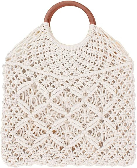 Ayliss Handmade Straw Bag Travel Beach Fishing Net Handbag Shopping Woven Shoulder Bag for Women | Amazon (US)