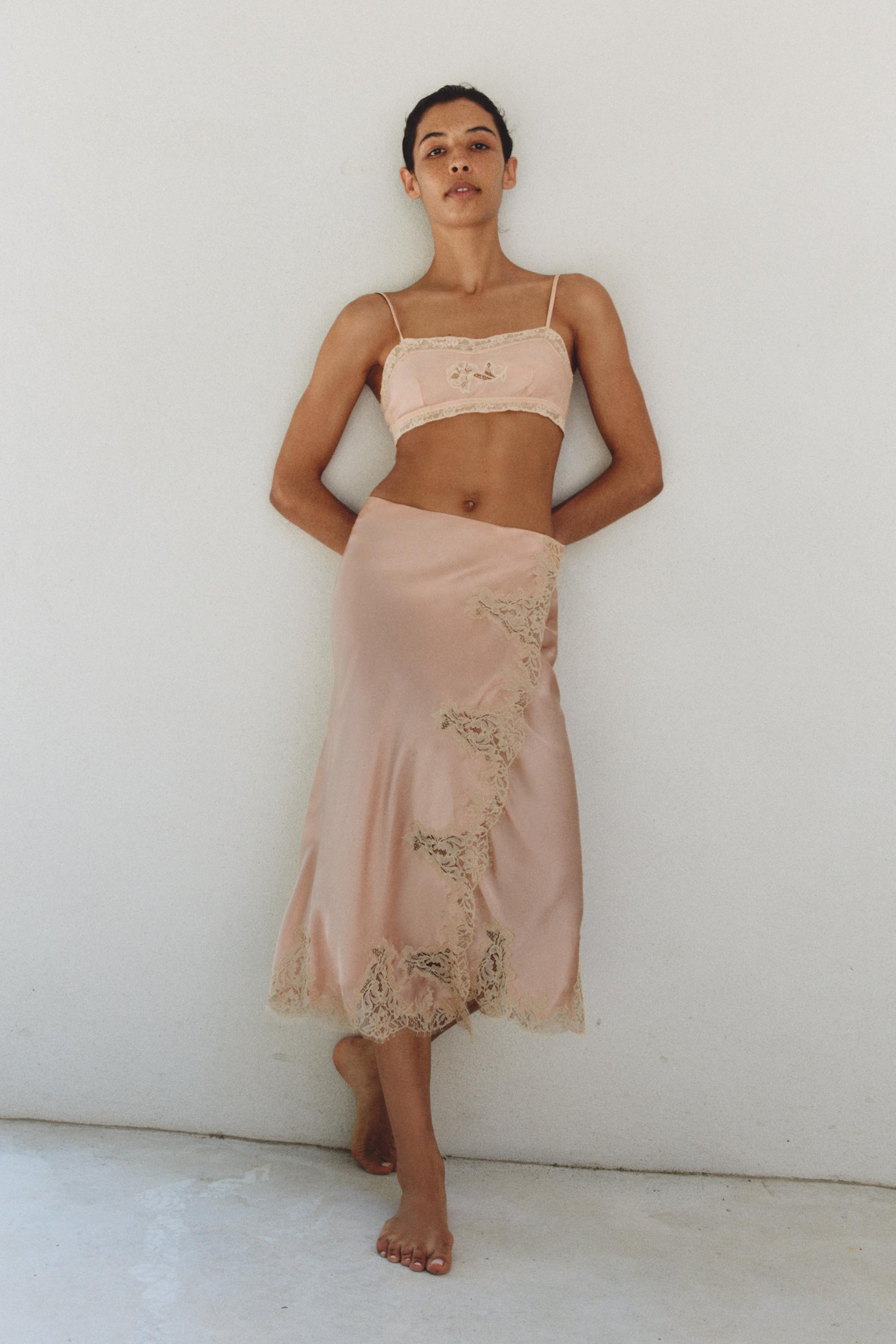 100% SILK LACE MIDI SKIRT | Zara UK